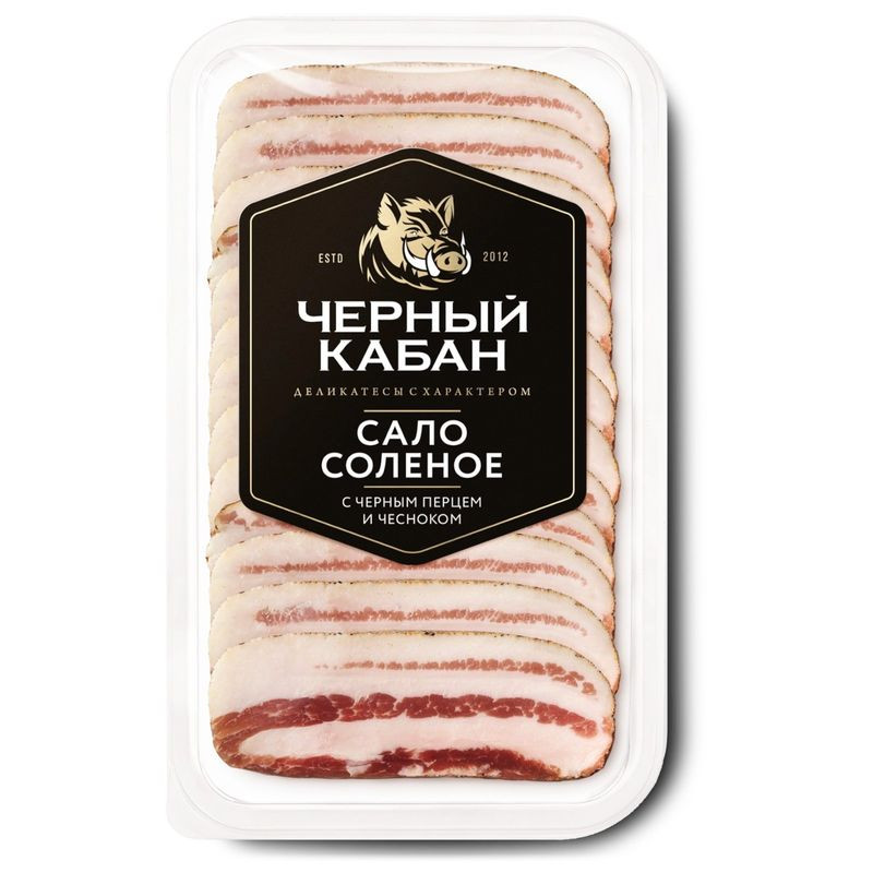 Изображение товара Сало Чёрный Кабан солёное с черным перцем и чесноком 95 г Москва