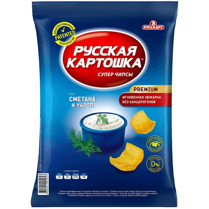 Изображение товара Картофельные чипсы Русская Картошка со вкусом сметана и укроп 80 г