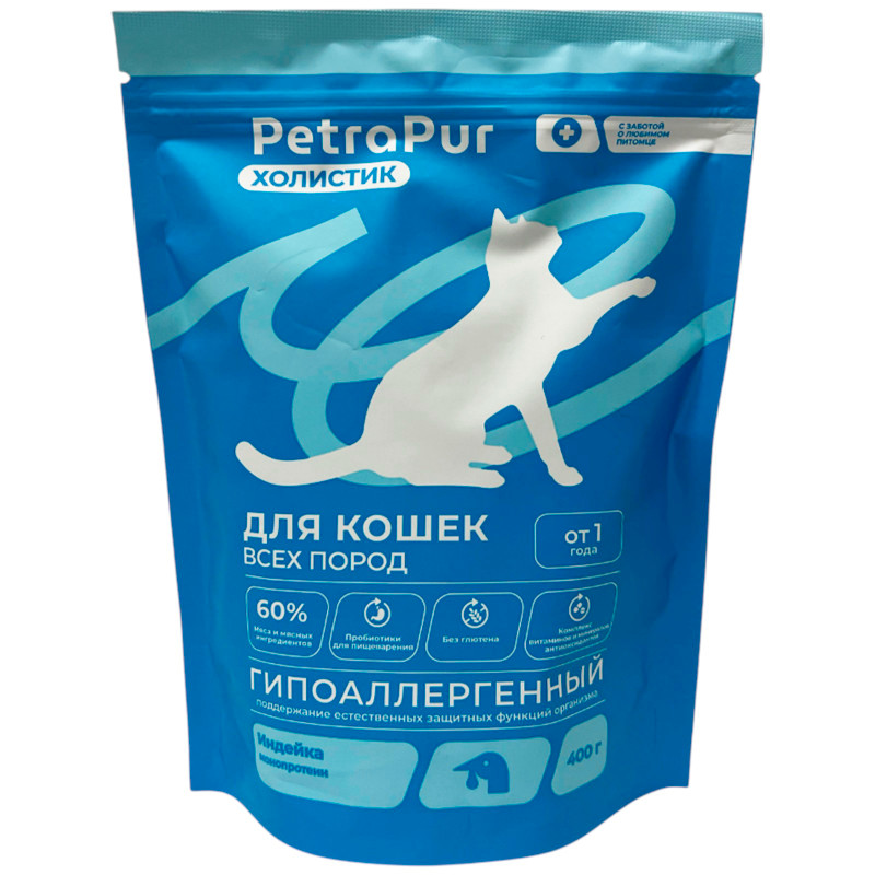 Изображение товара Корм Petrapur Холистик сухой для кошек из индейки, 400г