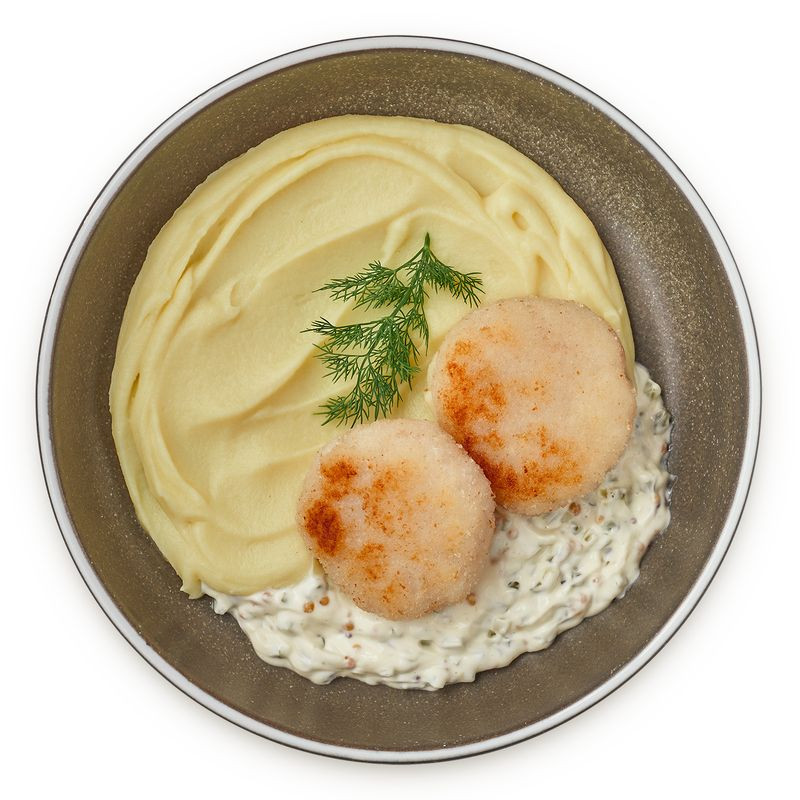 Изображение товара Фишкейки с картофельным пюре и соусом тар-тар Перекрёсток Select 280г