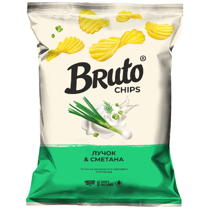 Изображение товара Чипсы Bruto из натурального картофеля со вкусом сметаны и лука, 120г