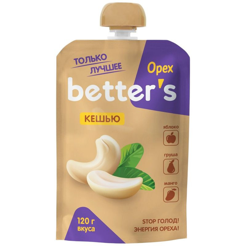 Изображение товара Десерт Better's яблоко-груша-манго с кешью 120г натуральный продукт