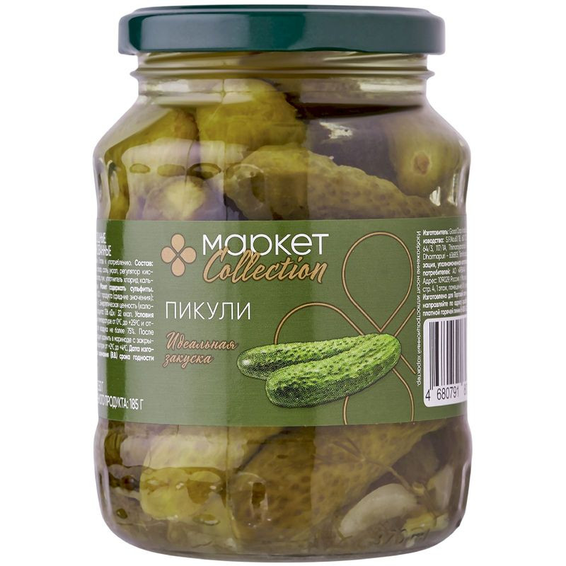 Изображение товара Маринованные пикули Маркет Collection 350 г - острые огурцы с укропом