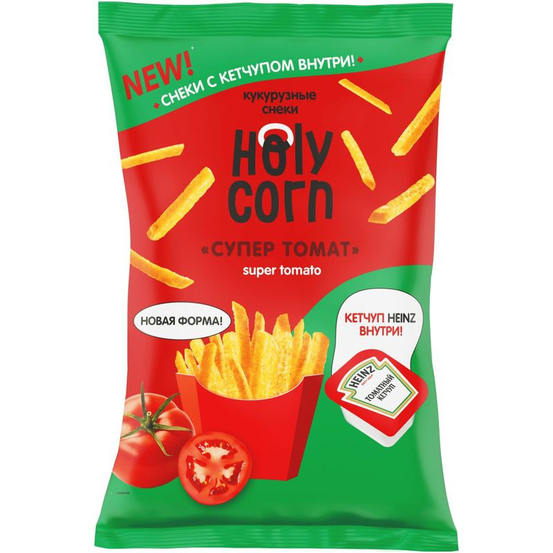 Изображение товара Кукурузные снеки Holy Corn Томат с кетчупом внутри 30г натуральный вкус