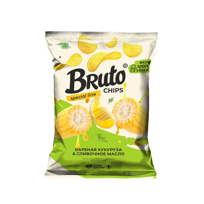 Изображение товара Чипсы Bruto из натурального картофеля со вкусом кукурузы со сливочным маслом, 100г