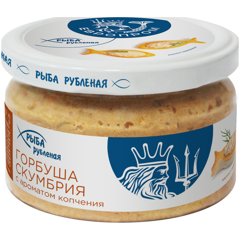 Изображение товара Горбуша + скумбрия Европром рубленая с ароматом копчения, 180г