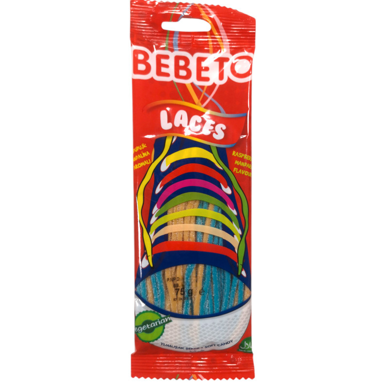 Изображение товара Мармелад Bebeto Laces жевательный со вкусом мандарина и малины, 75г