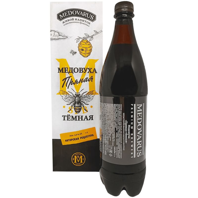 Изображение товара Медовуха Пряная Тёмная непастеризованная фильтрованная 5,8% 1л