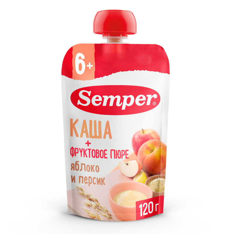 Изображение товара Пюре Semper яблоко и персик + каша с 6 месяцев, 120г