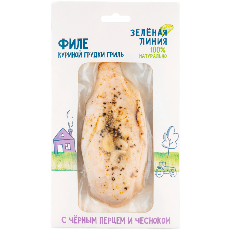 Изображение товара Филе куриной грудки гриль с черным перцем и чесноком охлажденное Зелёная Линия, 182г