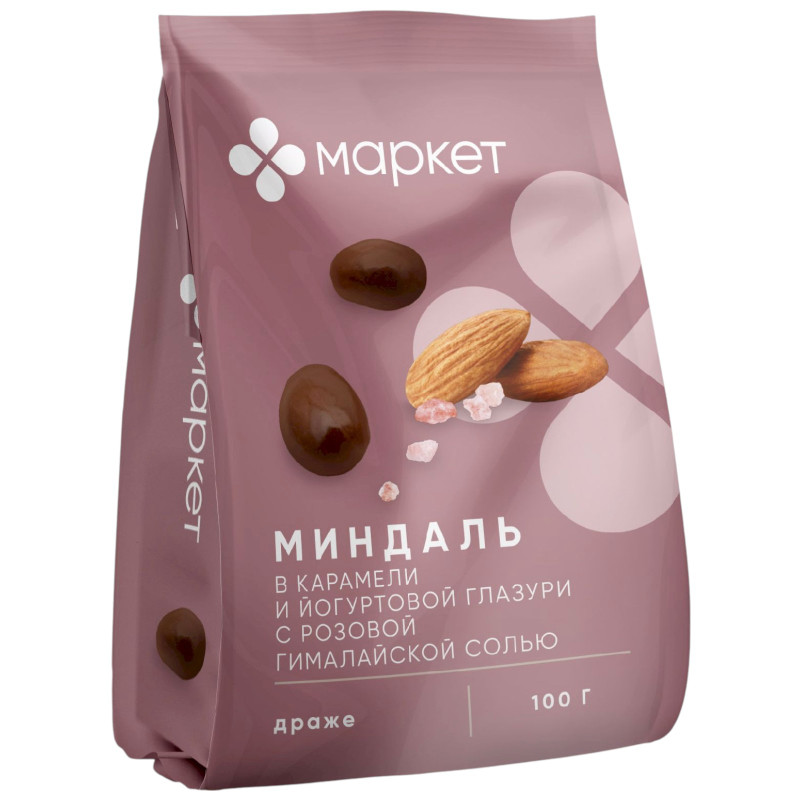 Изображение товара Драже миндаль в карамели и йогуртовой глазури с розовой гималайской солью Маркет, 100г