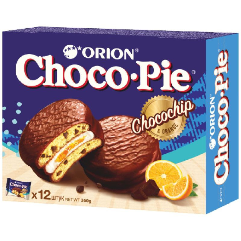 Изображение товара Пирожное Orion Choco Pie с апельсиновым джемом и шоколадной крошкой 12x30г