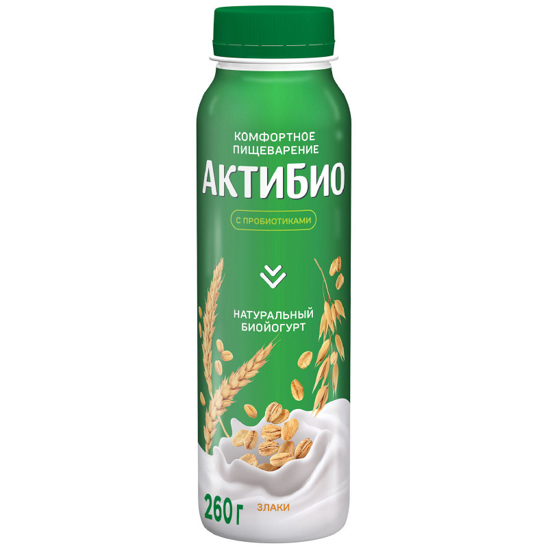 Изображение товара Биойогурт Актибио со злаками обогащенный бифидобактериями 1.6%, 260г