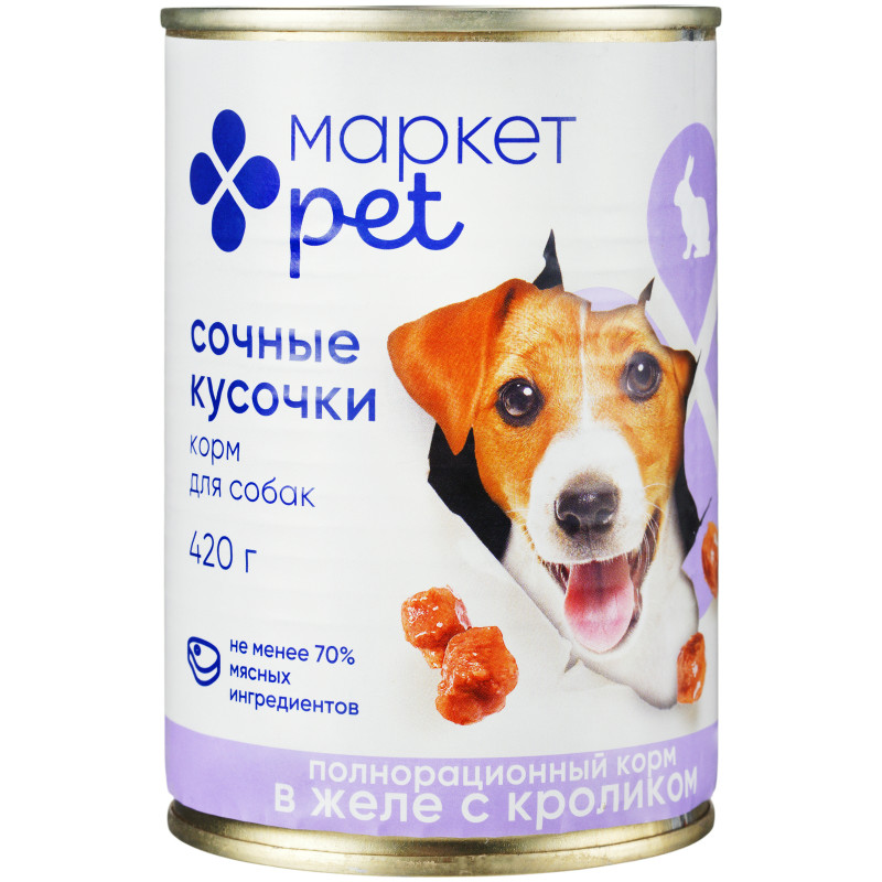 Изображение товара Корм для собак Сочные Кусочки с кроликом в желе Маркет Pet, 420г