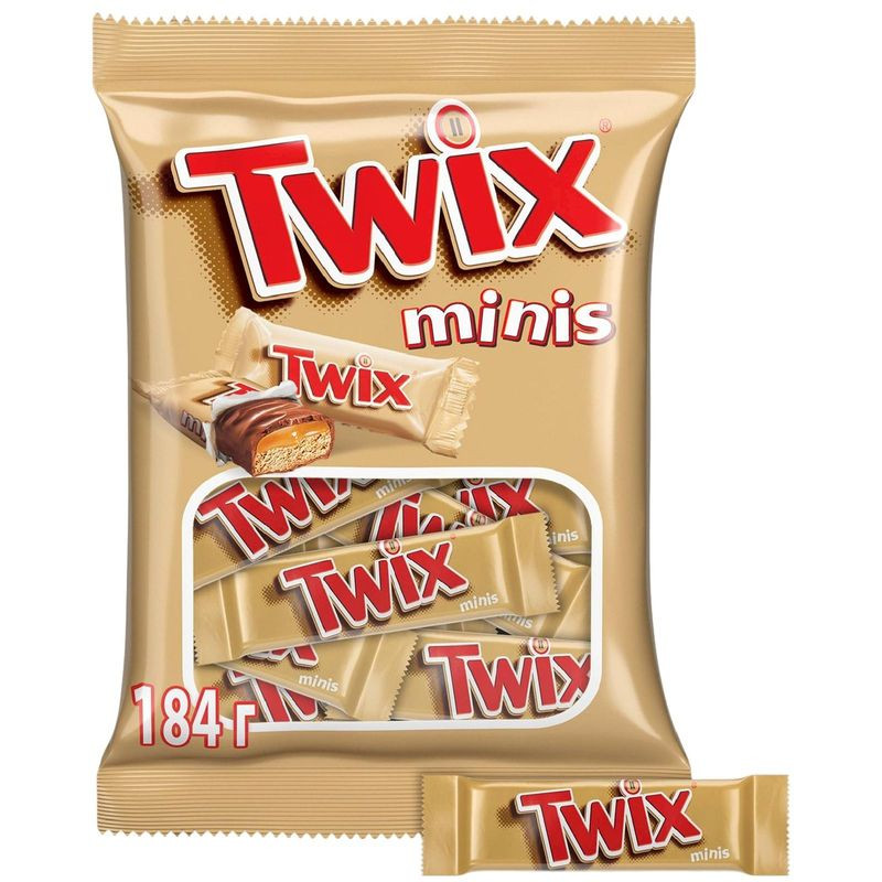Изображение товара Батончики Twix Minis шоколадные 184г с карамелью и печеньем