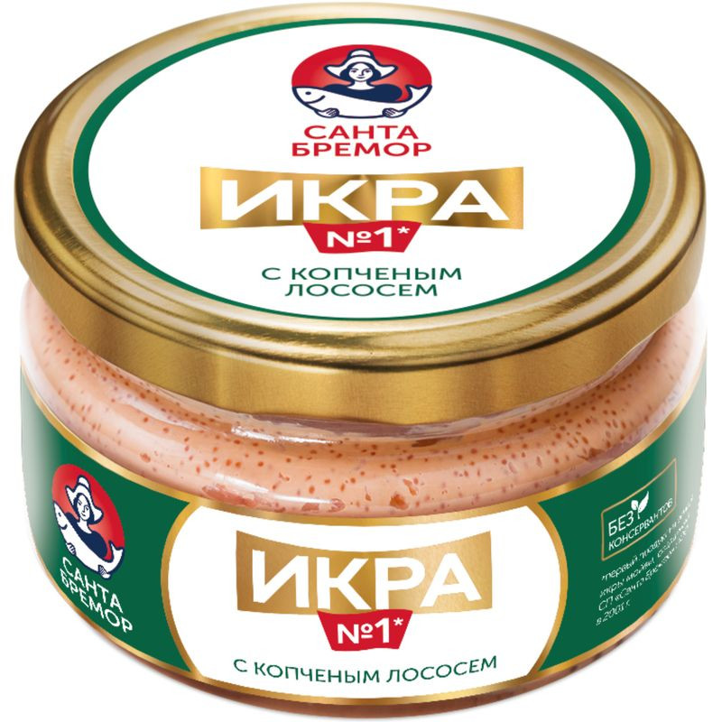 Изображение товара Икра мойвы Санта Бремор с копченым лососем 180г вкусный деликатес
