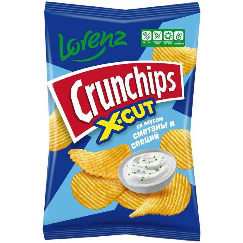 Изображение товара Чипсы Crunchips X-Cut со вкусом сметаны и специй 130 г картофельные рифленые