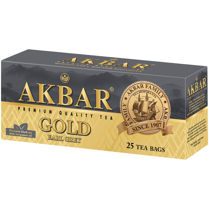 Изображение товара Чай Akbar Gold Граф Грей чёрный с ароматом бергамота в пакетиках, 25x2г