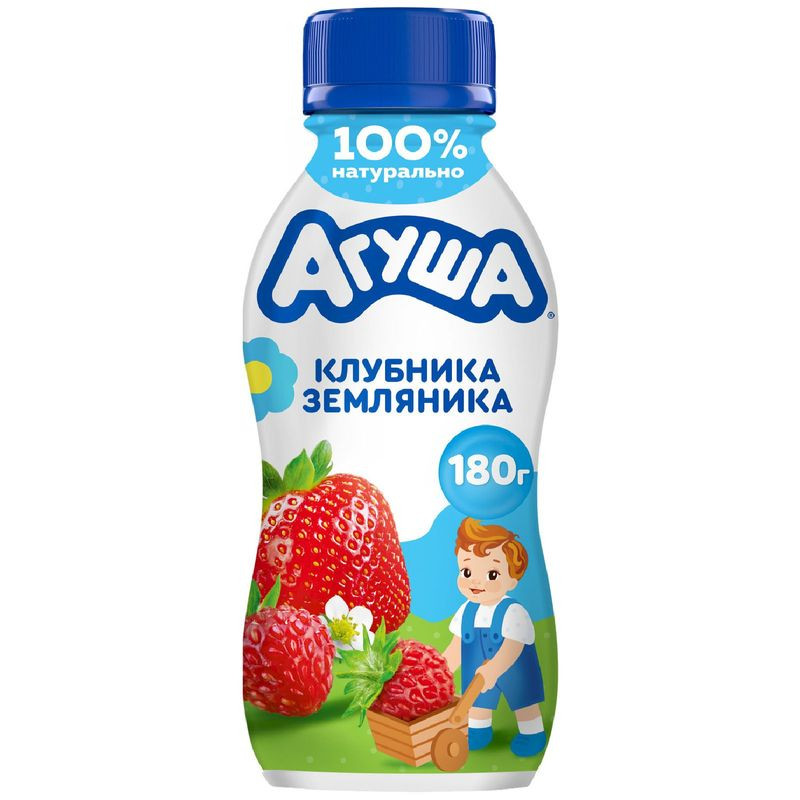 Изображение товара Питьевой йогурт Агуша Клубника-Земляника 180г для детей с пробиотиками