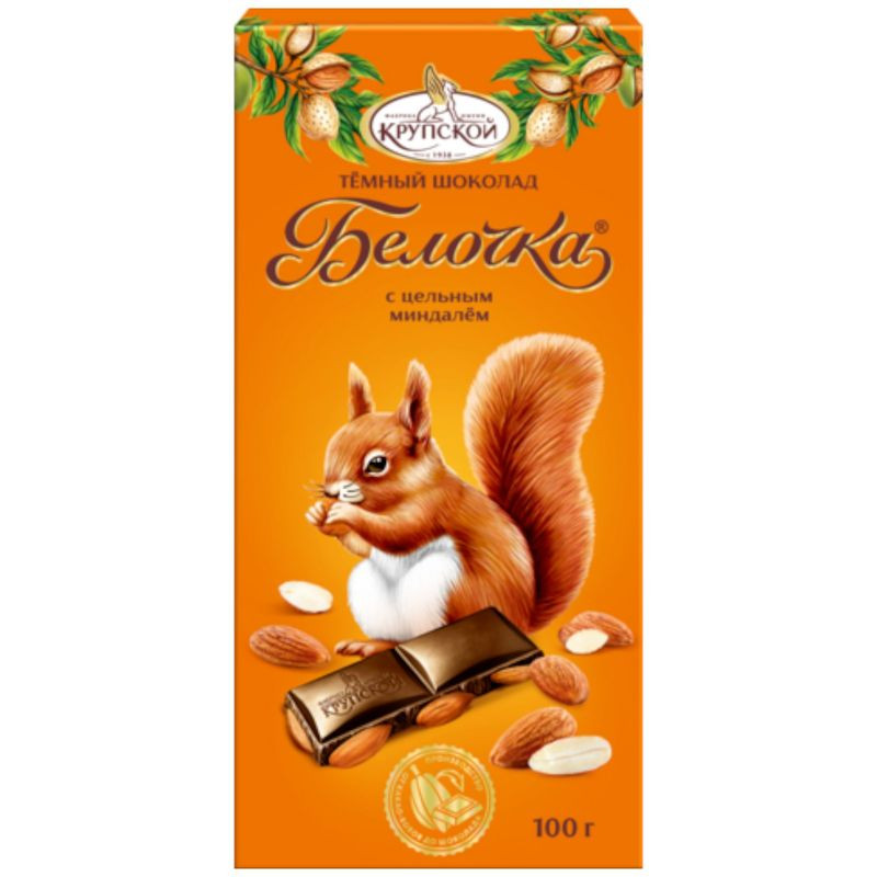 Изображение товара Темный шоколад с цельным миндалём 100г Фабрика им Крупской