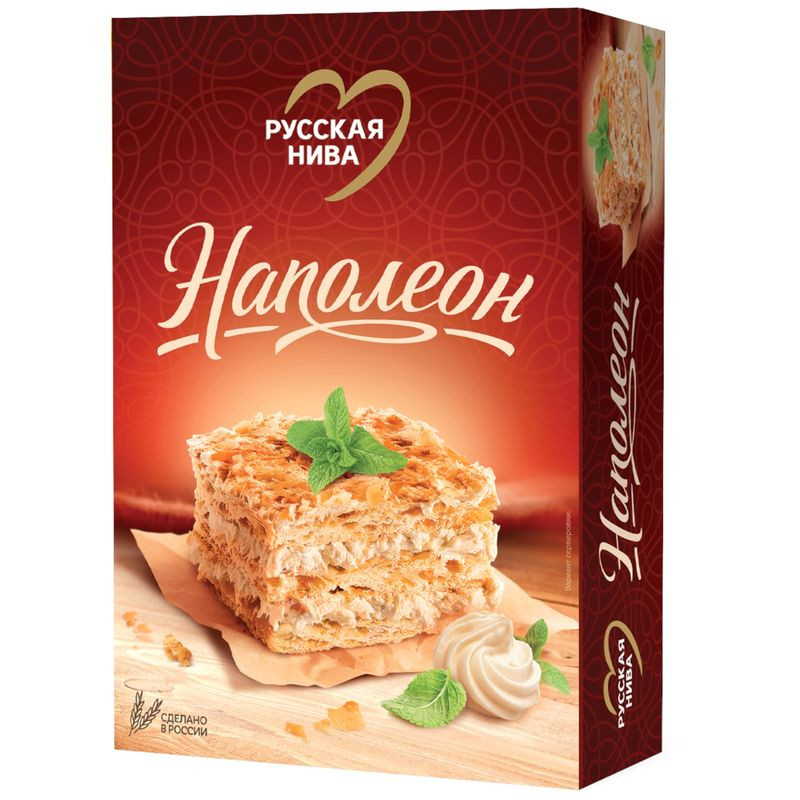 Изображение товара Торт Русская Нива Наполеон слоёный 340г ванильный крем классика