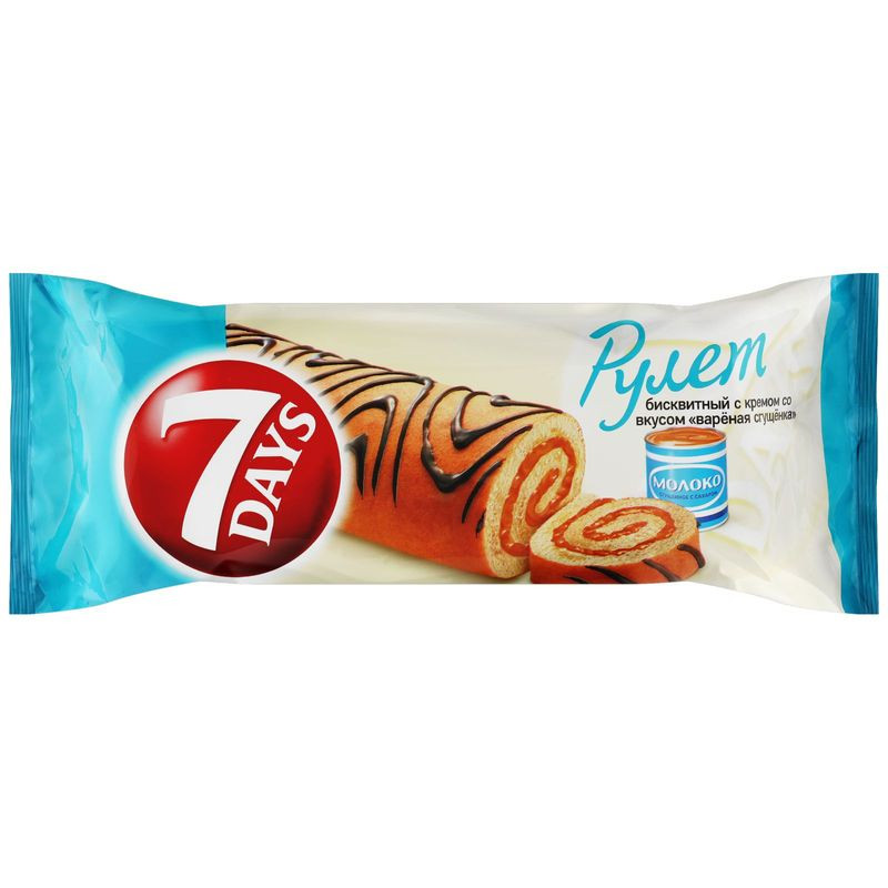 Изображение товара Рулет 7Days бисквитный с Варёной сгущенкой 200 г вкусное десертное изделие