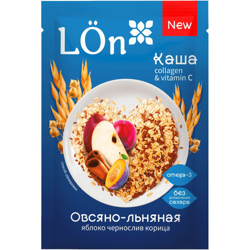 Изображение товара Каша LÖn Овсяно-льняная яблоко-чернослив-корица моментальная, 30г