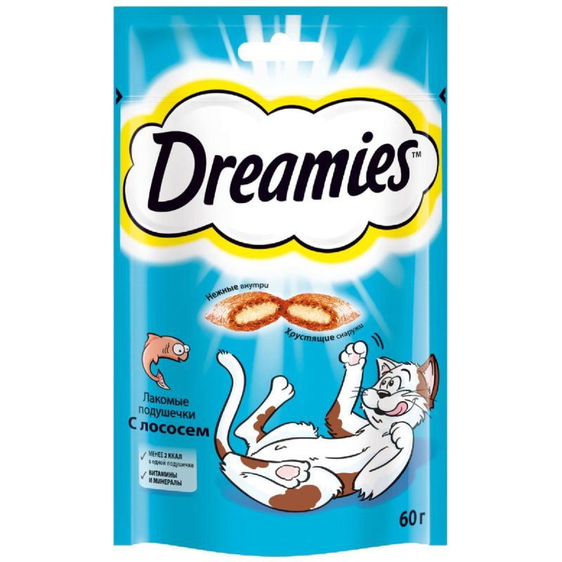 Изображение товара Лакомство Dreamies для кошек с лососем 60 г - сухие угощения для взрослых кошек