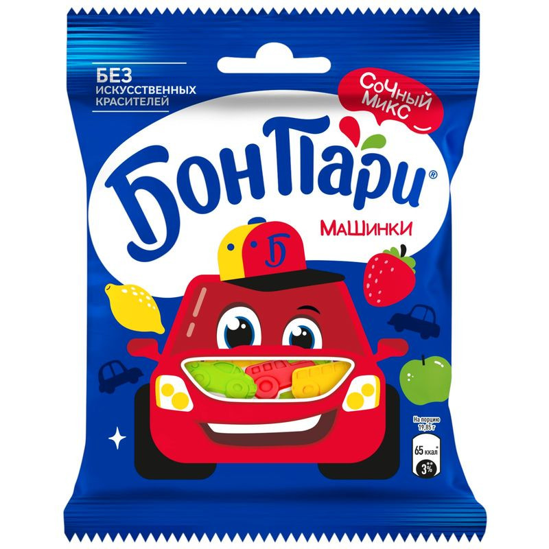 Изображение товара Мармелад Бон Пари Машинки 75г натуральный со вкусом ягод и фруктов