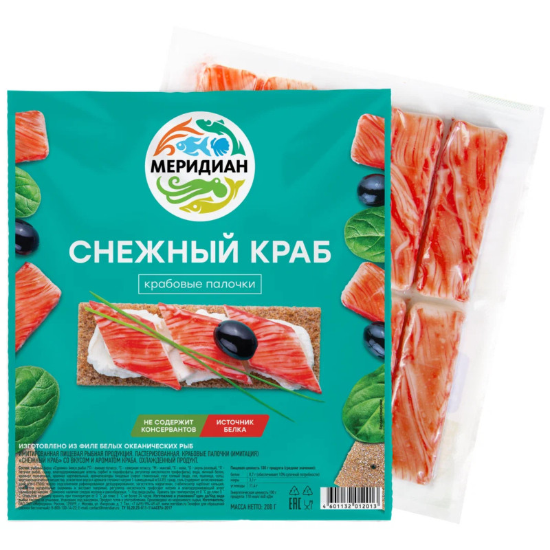 Изображение товара Крабовые палочки Меридиан Снежный краб, 200г