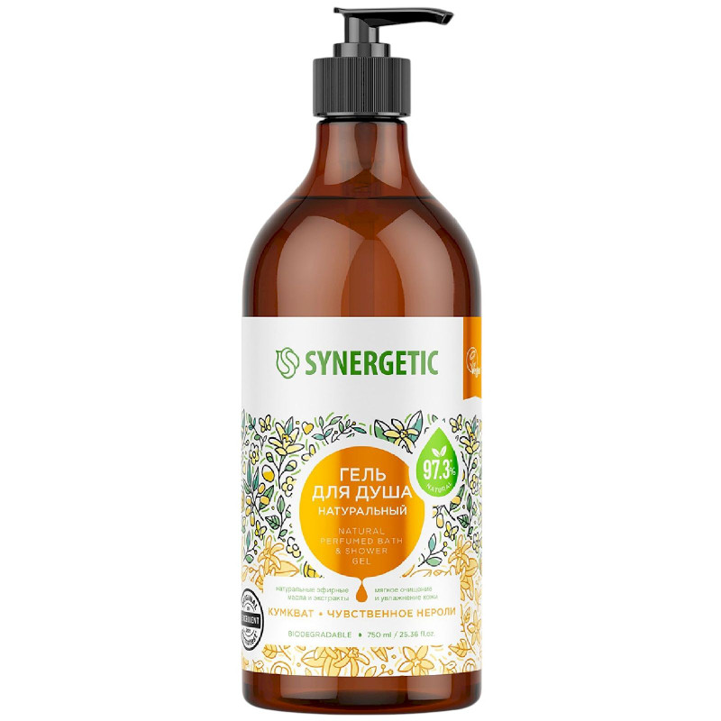 Изображение товара Гель Synergetic для душа Кумкват и чувственное нероли натуральный биоразлагаемый, 750мл