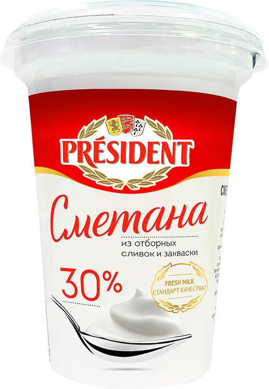 Изображение товара Сметана President 30% жирности 350 г натуральный продукт Россия