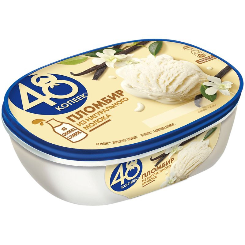 Изображение товара Пломбир 48 копеек 12% ванильное мороженое в ванночке 419г