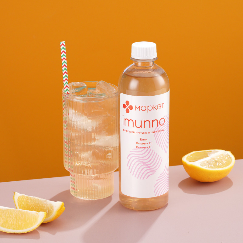 Изображение товара Напиток Imunno со вкусом лимона и шиповника витаминизированный негазированный Маркет, 500мл