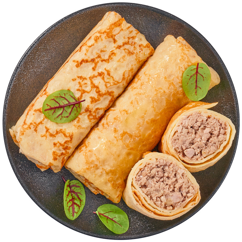 Изображение товара Блинчики с мясом Перекрёсток Select, 240 г — вкусное мясное блюдо для быстрых обедов