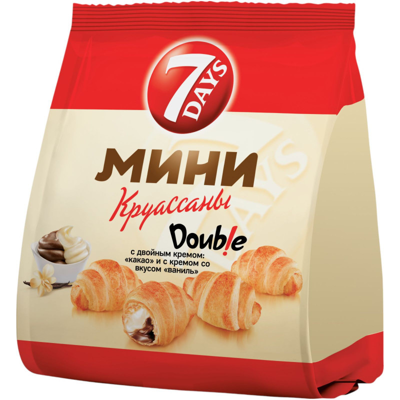 Изображение товара Круассаны 7Days мини c двойным кремом Какао и с кремом со вкусом Ваниль, 265г