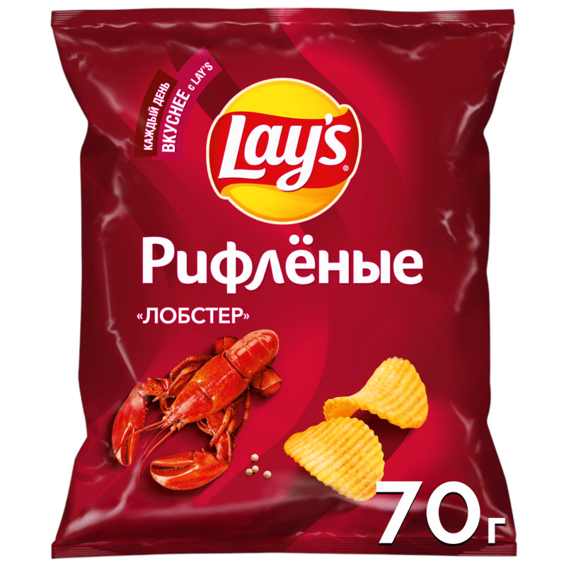 Изображение товара Чипсы картофельные Lays со вкусом лобстера рифленые, 70г