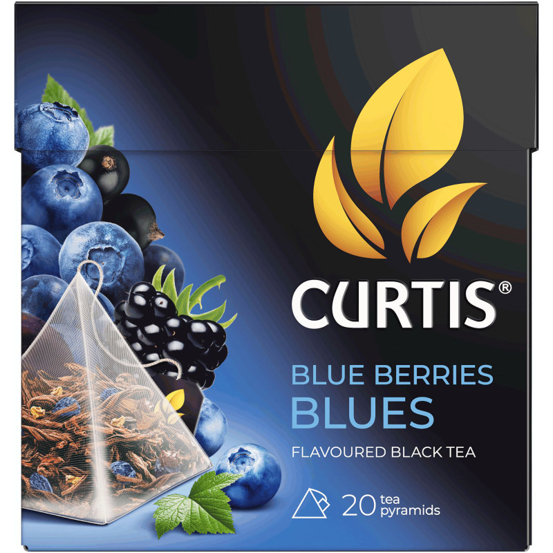 Изображение товара Чай Curtis Blue Berries blues чёрный чёрная смородина-ежевика-черника-василёк в пирамидках, 20х1.8г