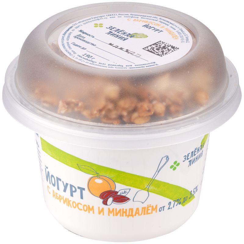 Изображение товара Йогурт Зелёная Линия с абрикосом и миндалём, 190г