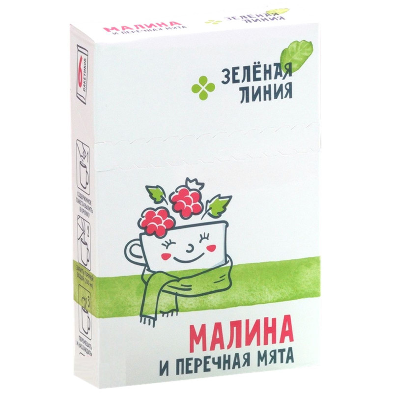 Изображение товара Основа для приготовления согревающего напитка Малина и перечная мята Зелёная Линия, 6х34г