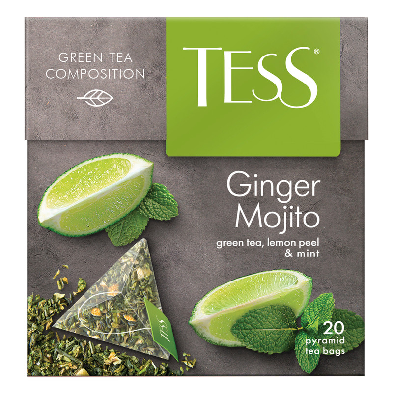 Изображение товара Чай Tess Ginger Mojito зелёный в пирамидках, 20х1.8г
