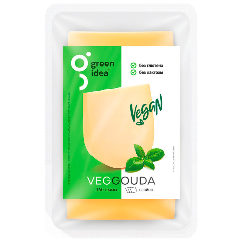 Изображение товара Продукт на основе крахмала Green Idea со вкусом сыра Гауда нарезка, 150г