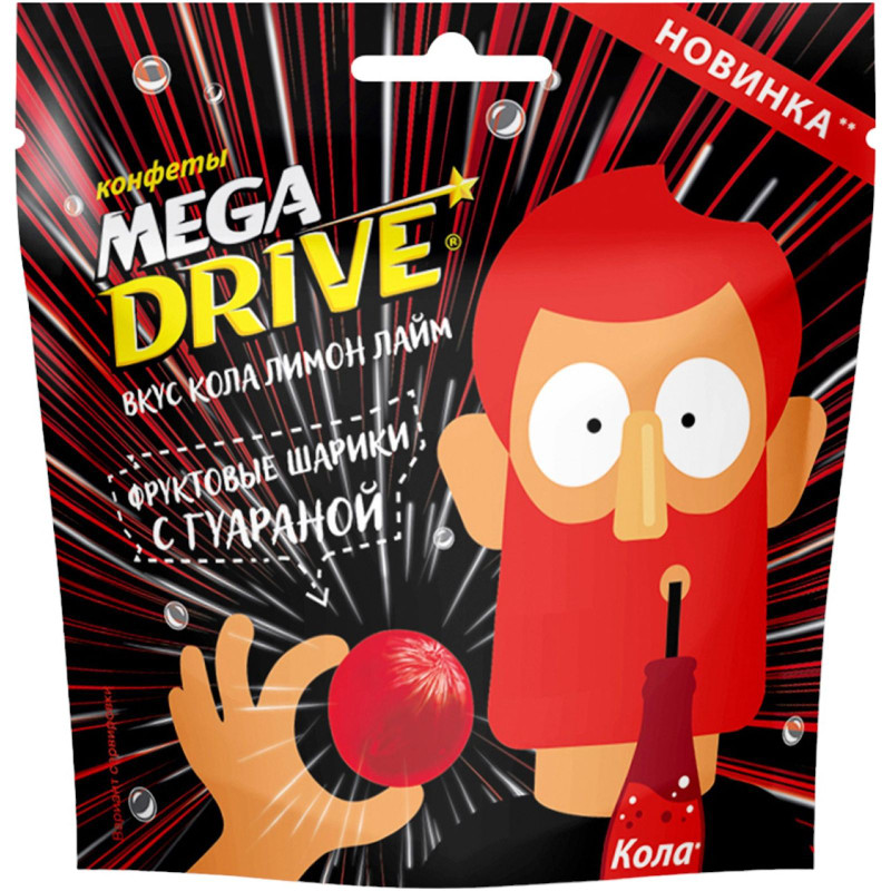 Изображение товара Конфеты Красный Октябрь Mega Drive с гуараной со вкусом кола-лимон-лайм, 55г