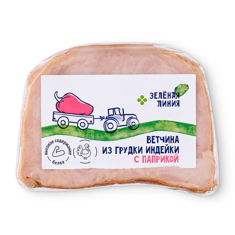 Изображение товара Ветчина из грудки индейки с паприкой варёная Экстра сорт 250 г Зелёная Линия