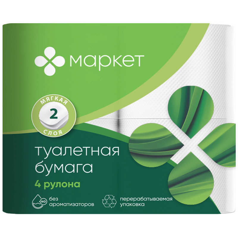 Изображение товара Бумага туалетная белая не ароматизированная 2 слоя Маркет, 4шт