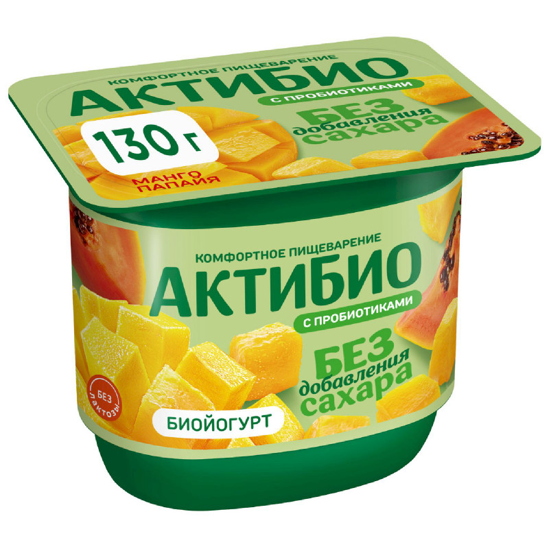 Изображение товара Биойогурт Актибио Манго-Папайя без добавления сахара 3%, 130г