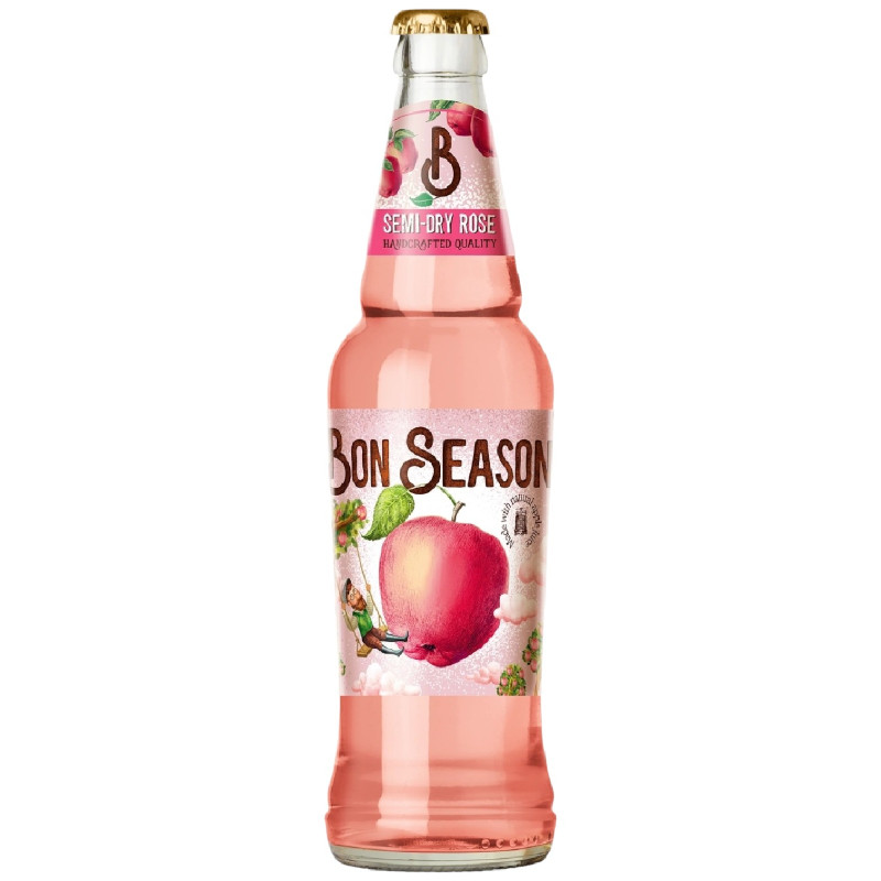 Изображение товара Сидр Bon Season Rose фруктовый газированный полусухой фильтрованный пастеризованный 5.7%, 400мл