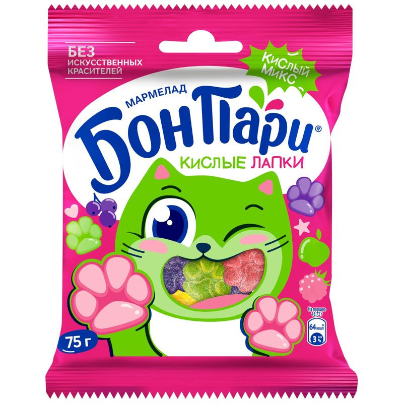 Изображение товара Мармелад жевательный Bon Paris Кислые Лапки фруктовый, 75г