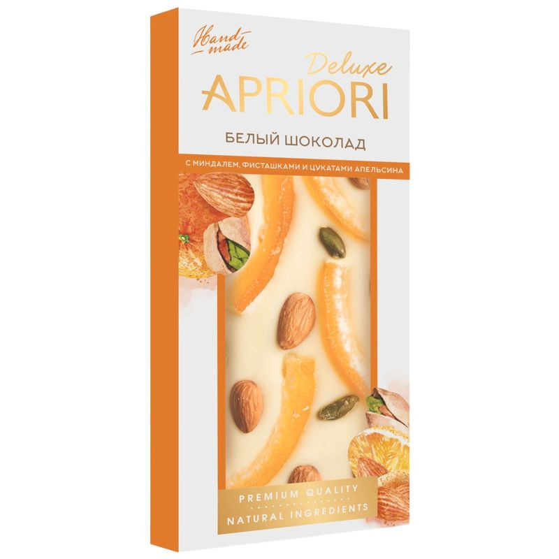 Изображение товара Шоколад Apriori Deluxe белый с миндалем фисташкой и цукатами апельсина 85г