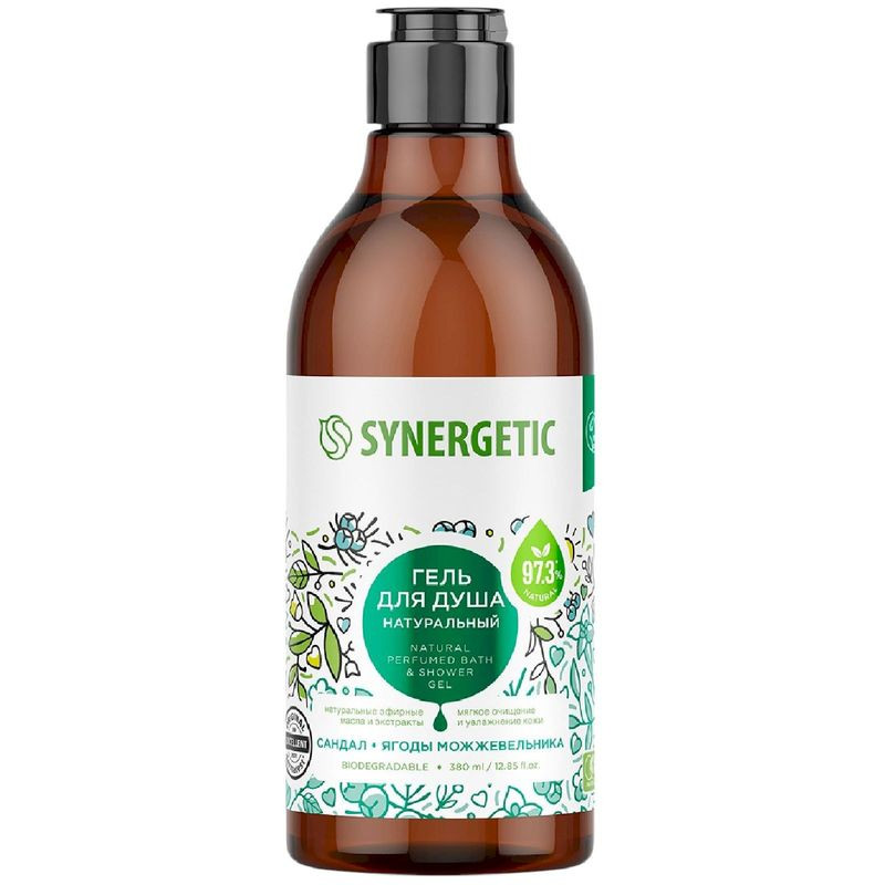 Изображение товара Гель для душа Synergetic Сандал и ягоды можжевельника 380 мл натуральный биоразлагаемый
